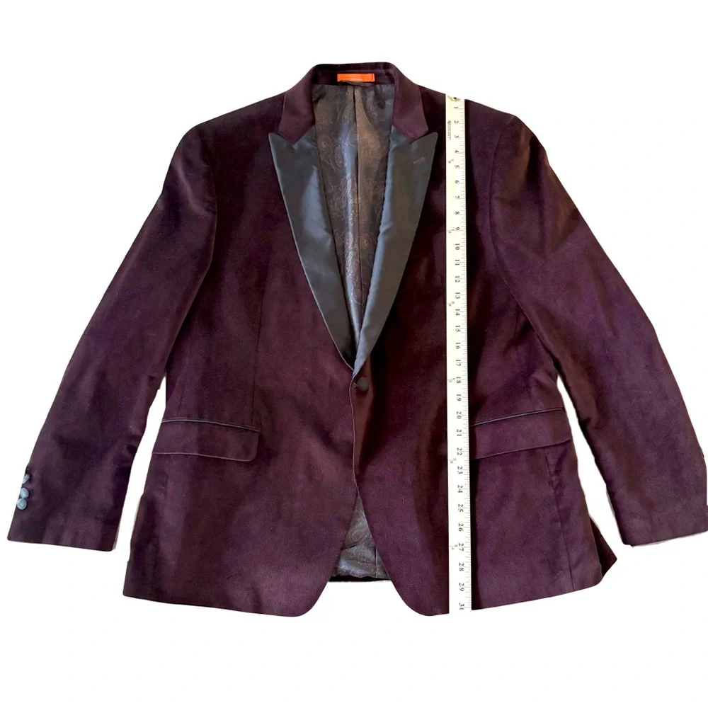 TALLIA 46R‎ Velvet Dinner Jacket Tuxedo Modern Fit Burgundy / Black
